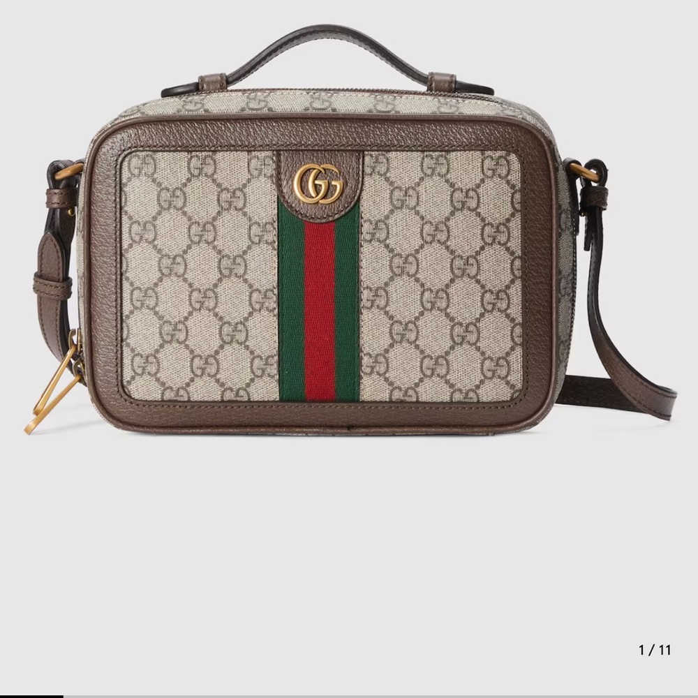 Gucci Brown and Green Messenger Bag with Signature Web Stripe